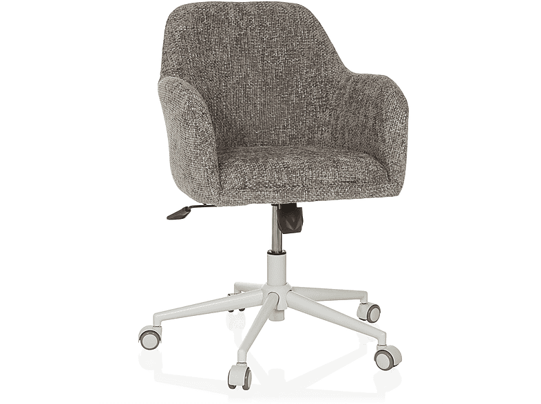 HJH Office Sedia Home Office SOLAO TED – Rivestita In Tessuto Bouclé Bianco, Design Retrò, Girevole Con Ruote - 2