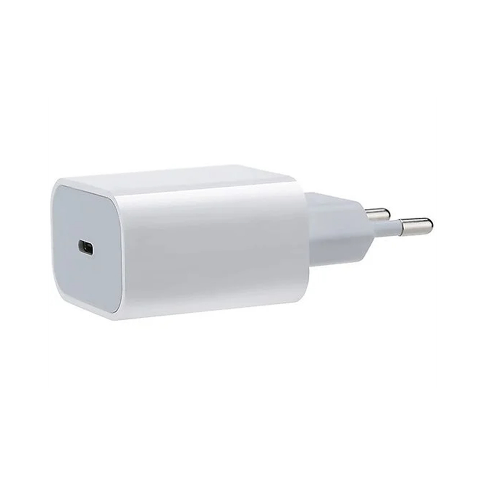Weißes Telefonladegerät mit USB-C-Anschluss. Europäischer Stecker.