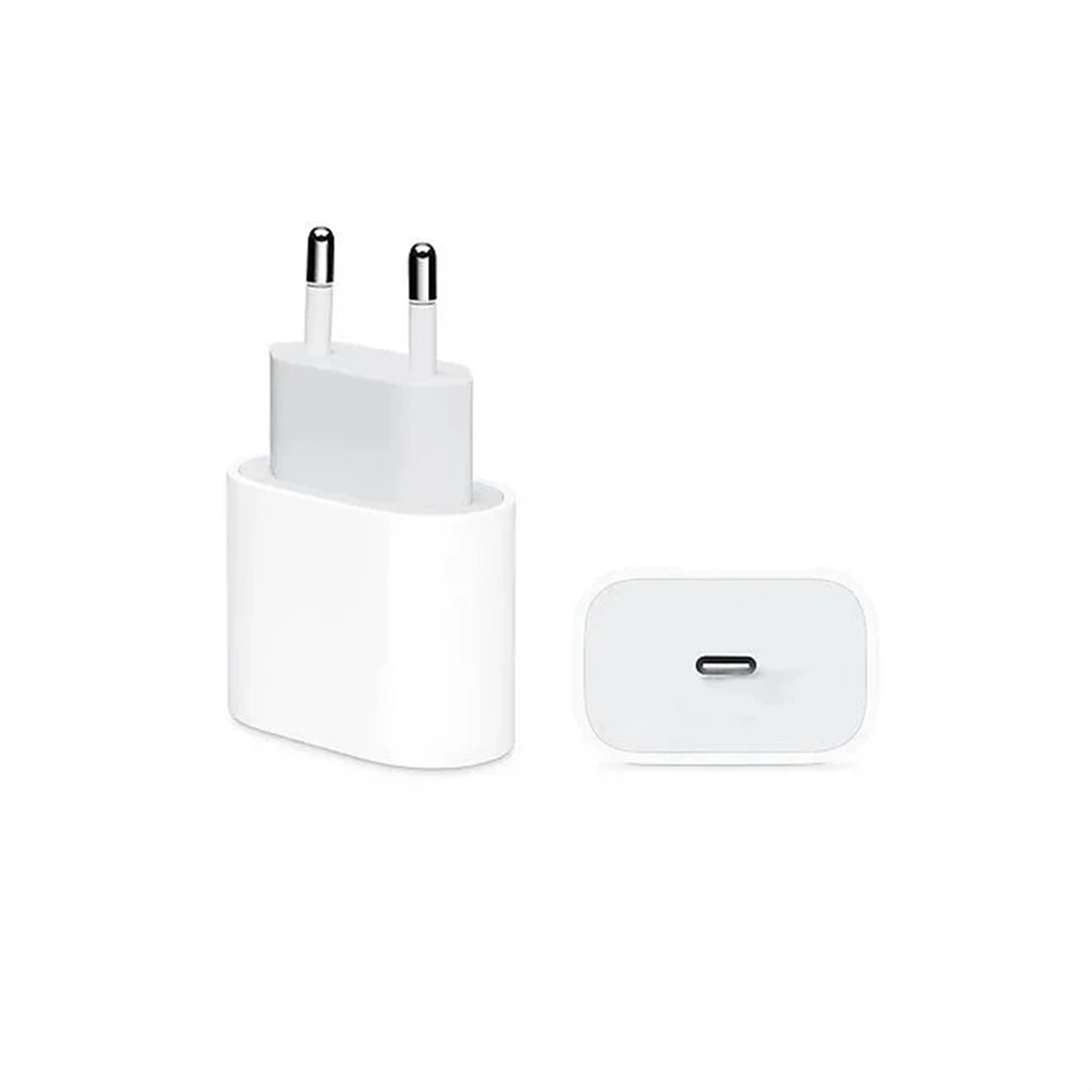 Zwei weiße Ladeadapter. Einer mit zwei Stiften, der andere mit einem USB-C-Anschluss.