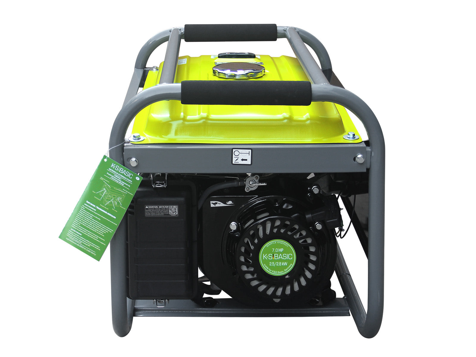 Generator z góry. Jest limonkowo-zielony i szary. Silnik jest czarny.