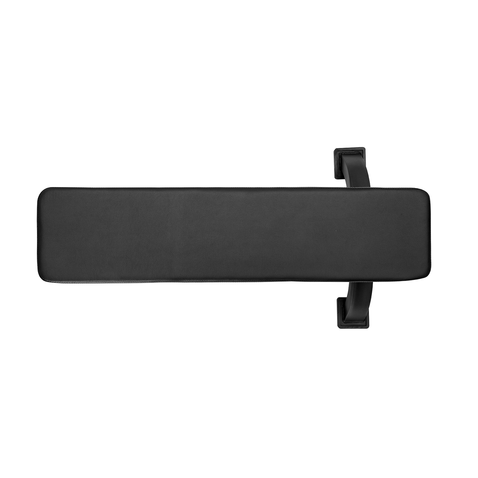 Asiento acolchado negro con soportes de montaje, diseñado para equipos de ejercicio. Fondo blanco liso.