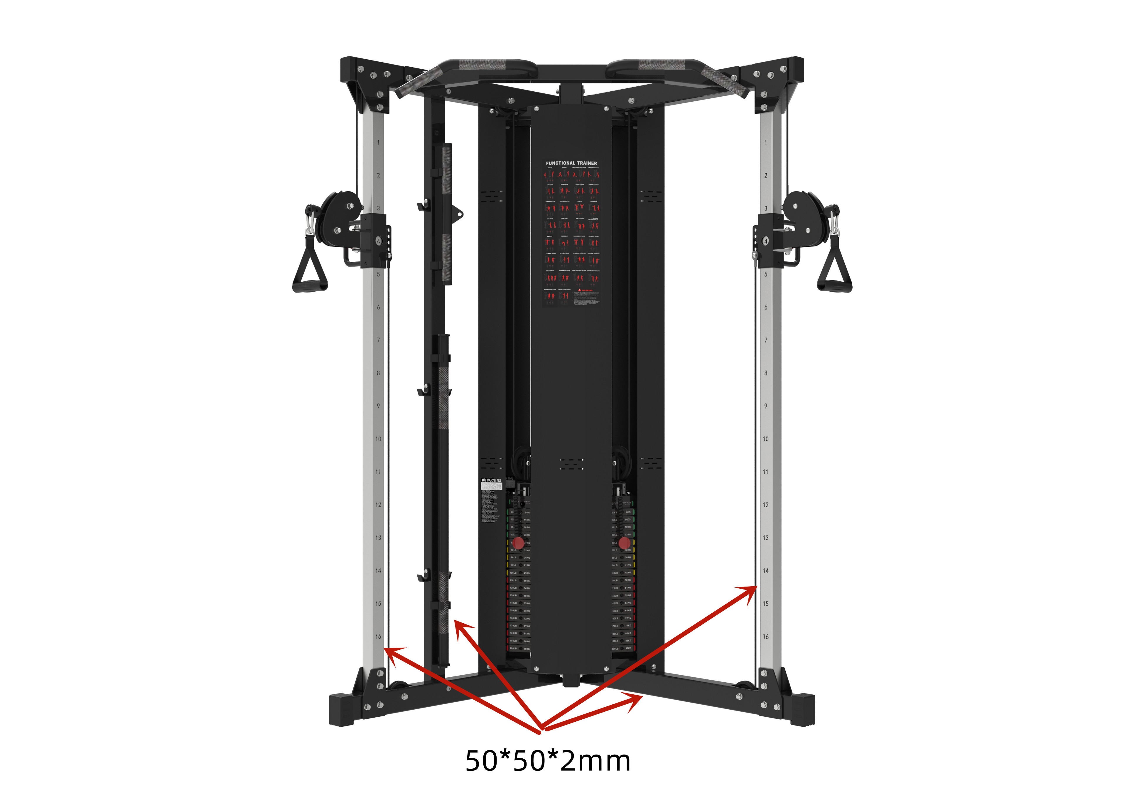 Máquina de entrenamiento funcional negra. Es un equipo de gimnasio grande.