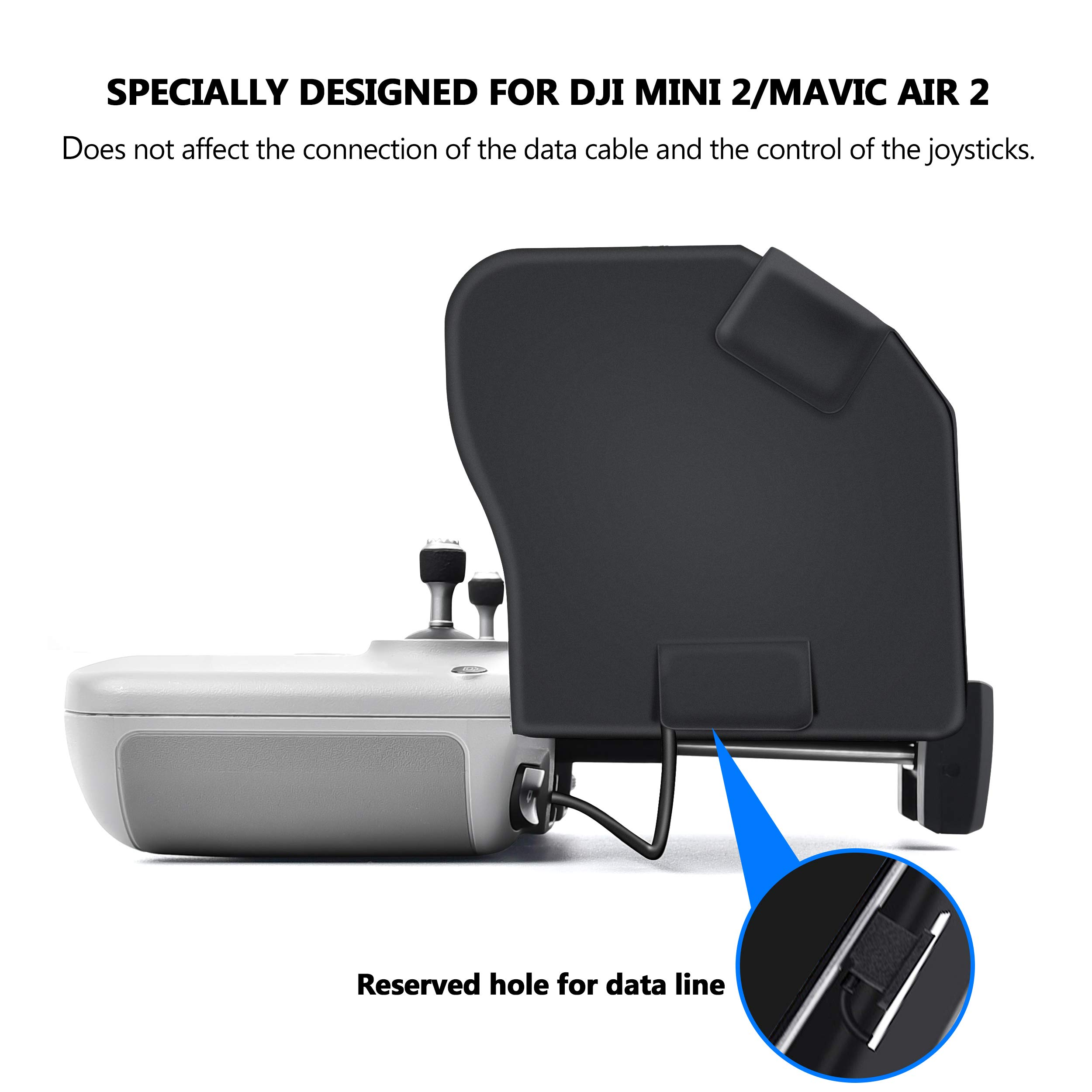 Schwarze Sonnenblende für DJI Mini 2/Mavic Air 2 Controller. Sie hat ein reserviertes Datenleitungsloch.