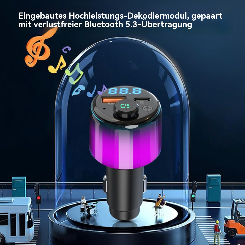 Autoladegerät mit Anzeige 88.8, umgeben von bunten Lichtern.
