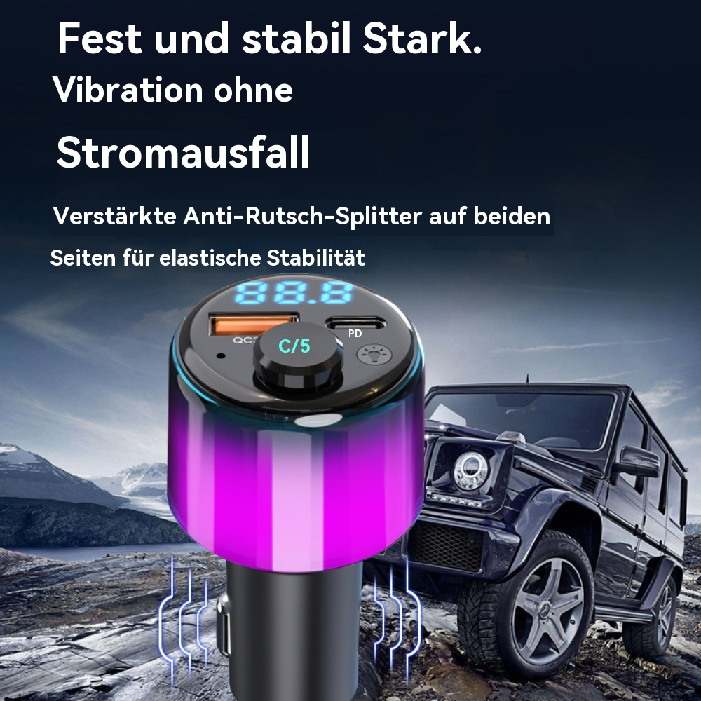 Autoladegerät mit Anzeige 88.8 und einem schwarzen Auto im Hintergrund.