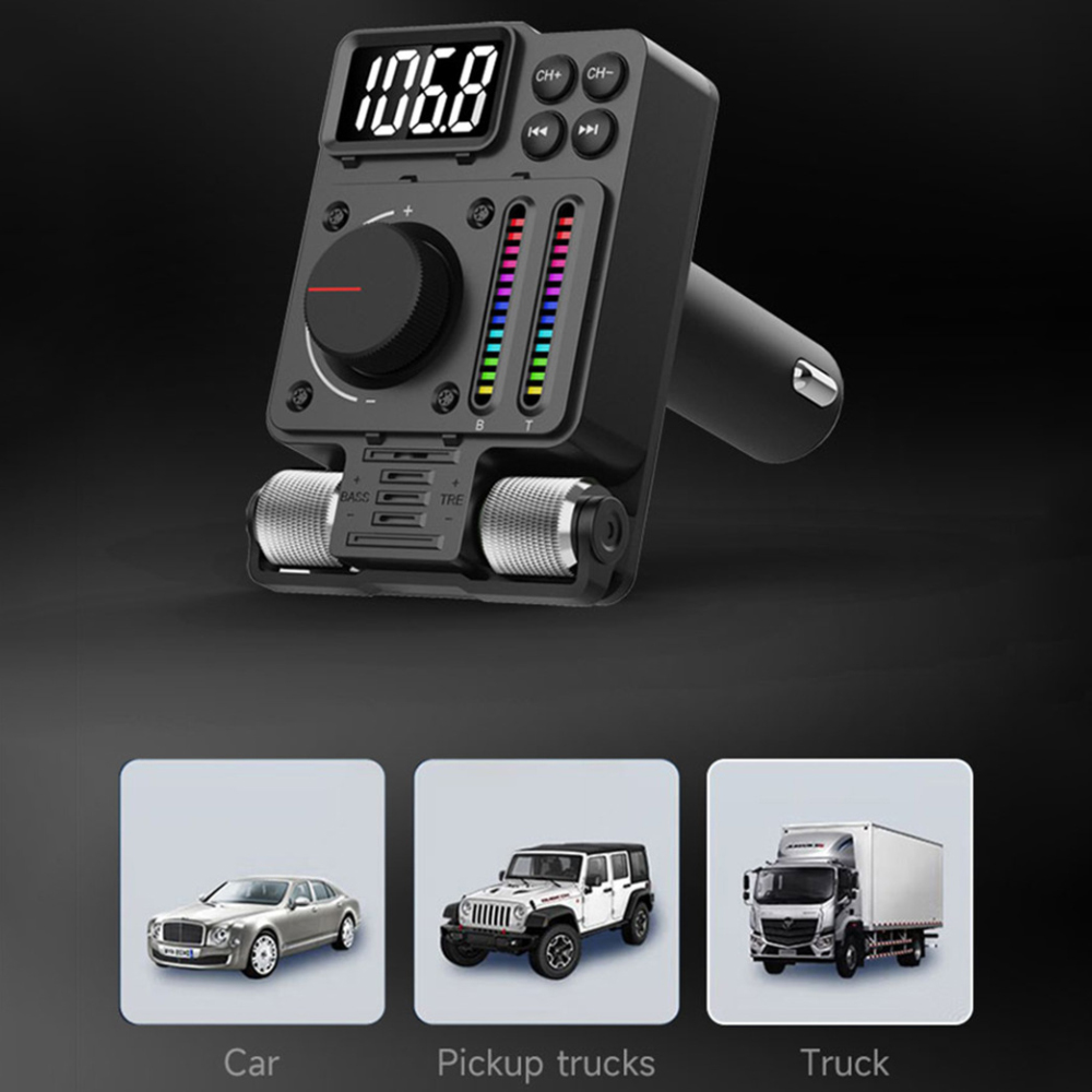 Ein schwarzes Bluetooth-Gerät mit Bildschirm und Knöpfen. Auto-, LKW- und Pickup-Symbole unten.