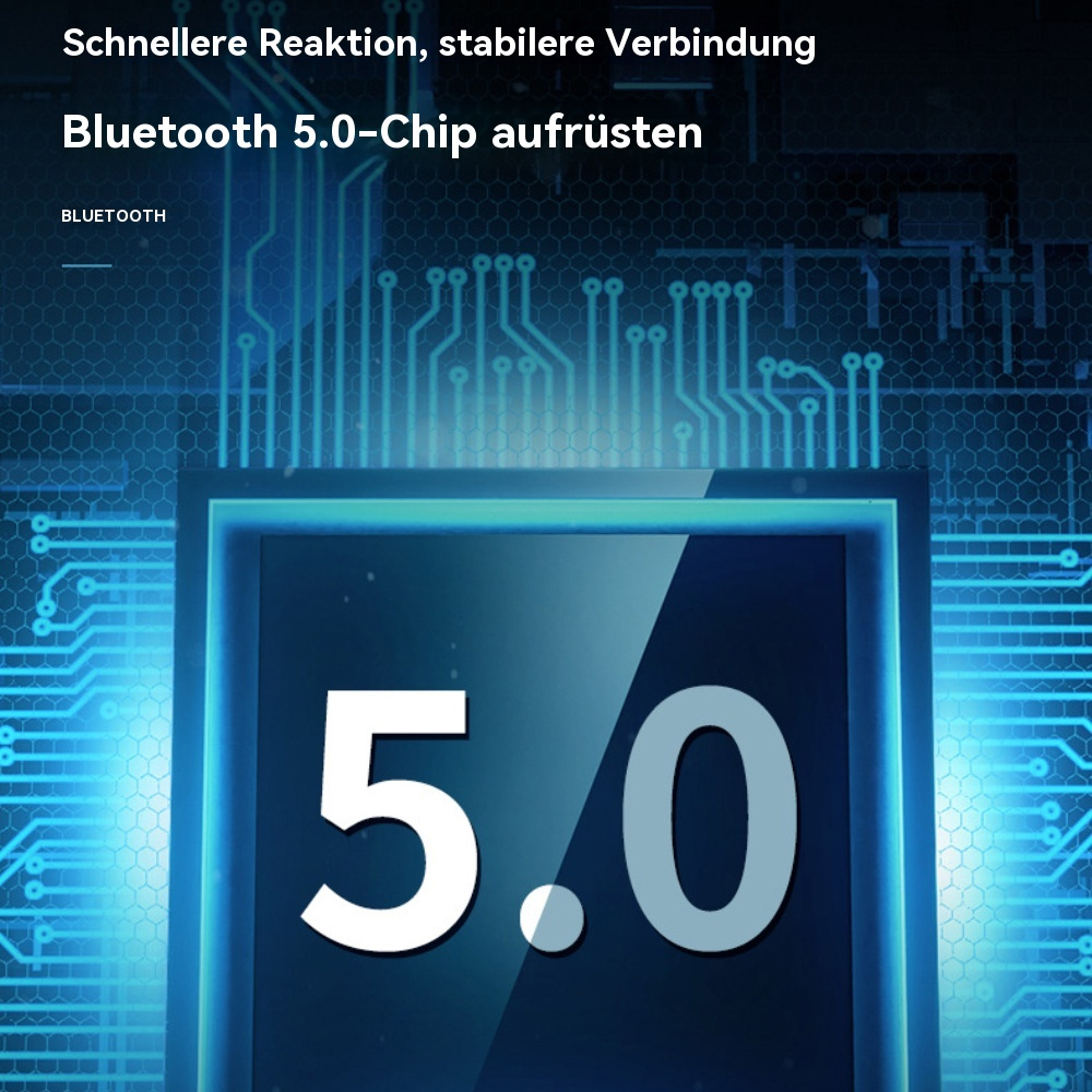 Das Bild zeigt ein 5.0-Symbol mit blauem Hintergrund und einem Schaltkreis-Design.