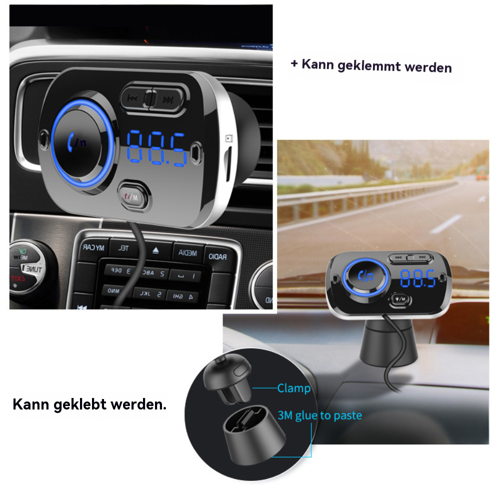 Auto-Multimedia-Gerät im Armaturenbrett des Autos installiert, mit Befestigungsdetail.