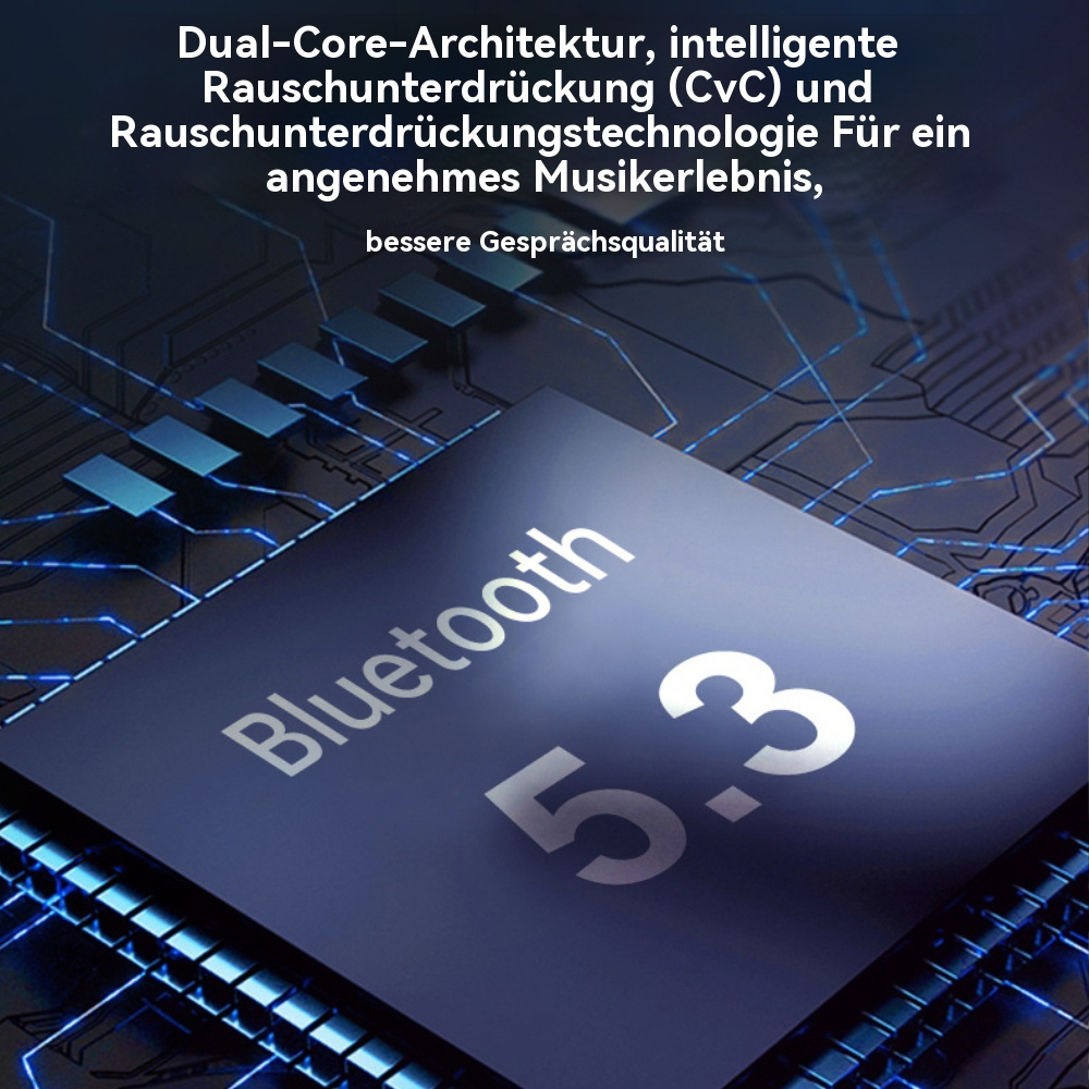 Ein blauer Chip mit dem Text 'Bluetooth 5.3' auf blauem Hintergrund.