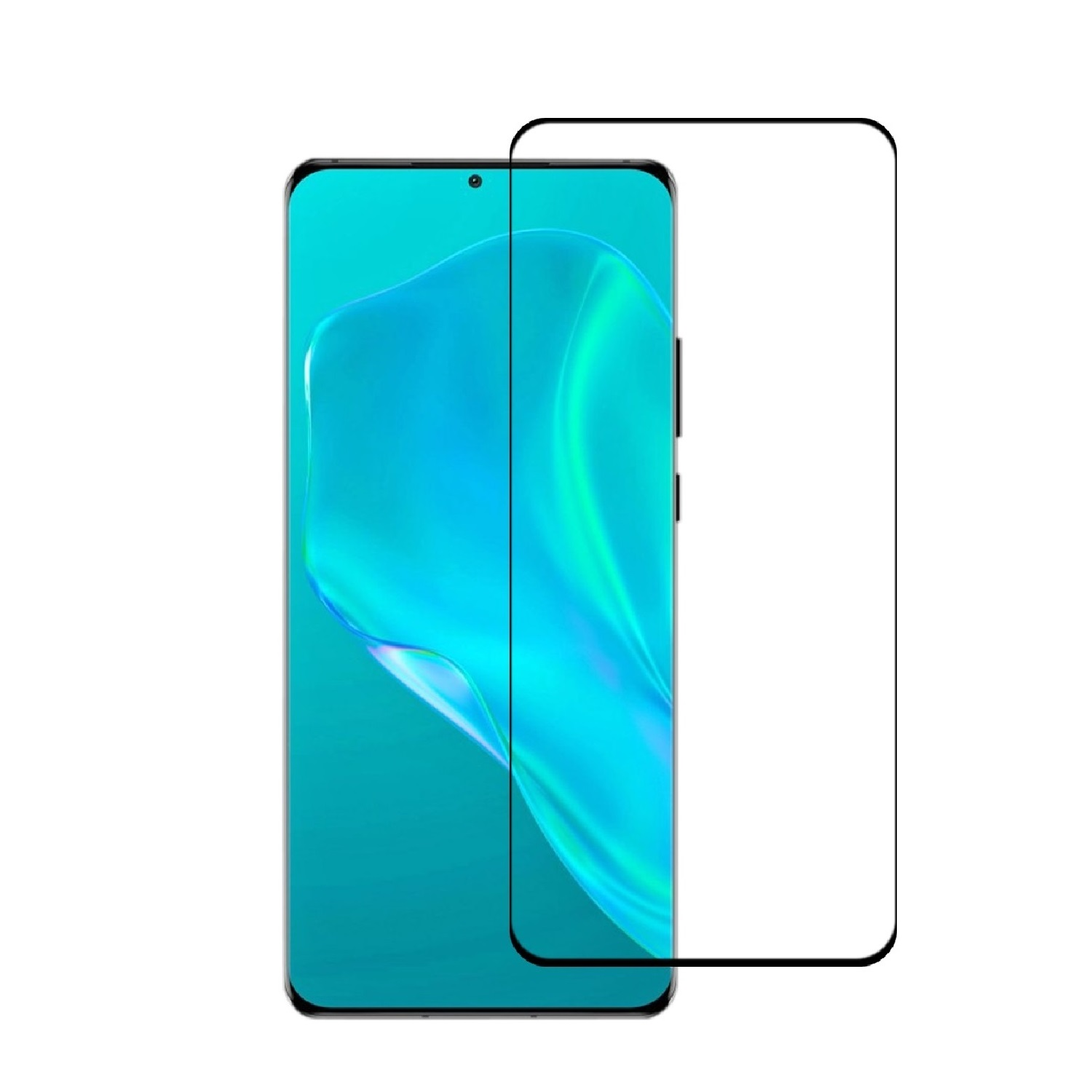 Smartphone-Bildschirm mit Glas-Displayschutzfolie. Das Telefon ist schwarz und die Folie transparent.