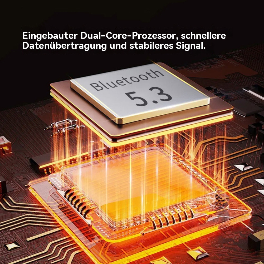 Bild zeigt einen Prozessor mit Bluetooth 5.3, mit Text auf Deutsch.