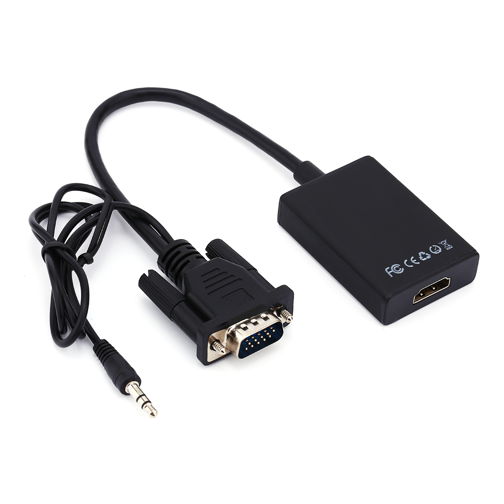 VGA-zu-HDMI-Adapter mit Anschlüssen und Kabel.