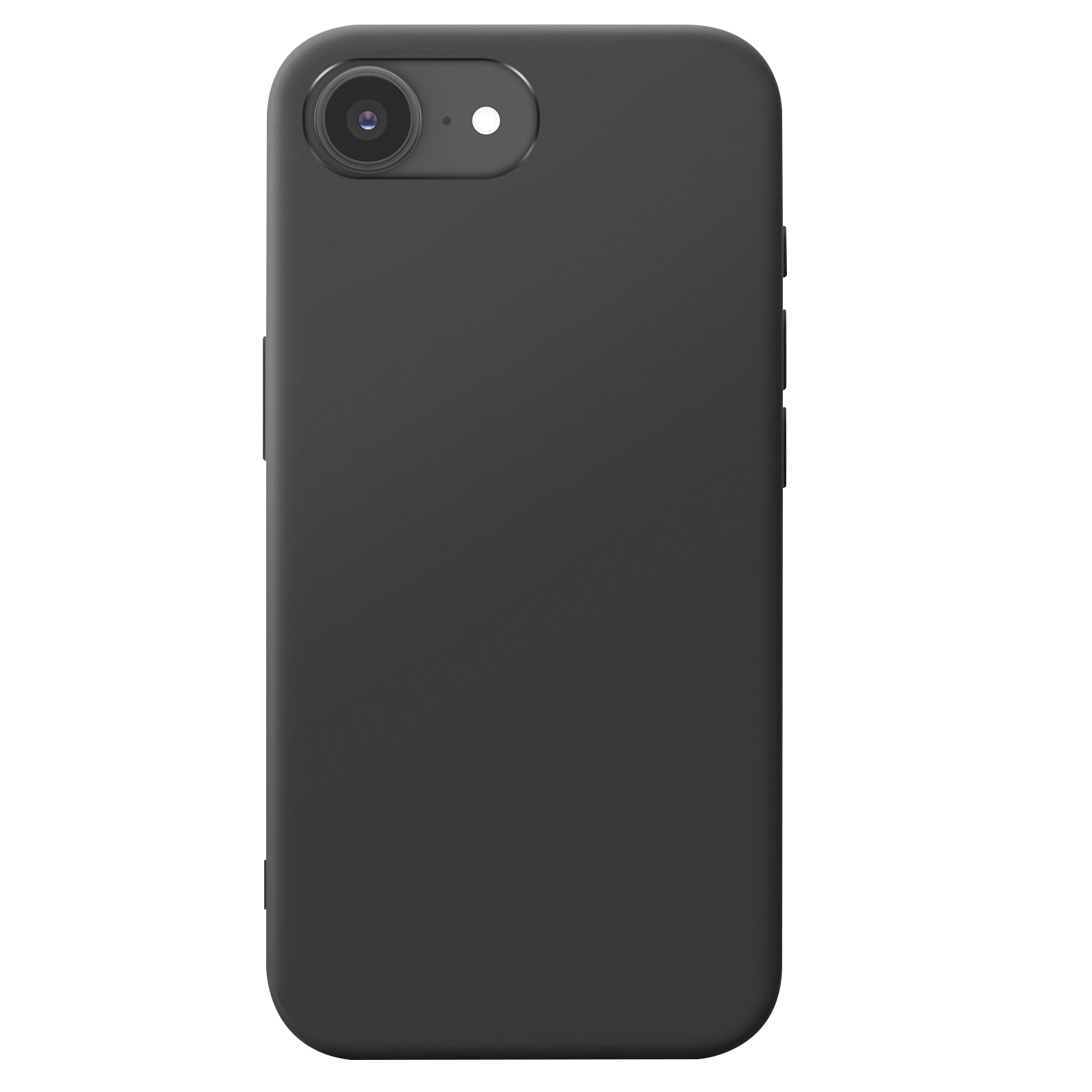 Coque noire avec objectif de caméra et boutons sur le côté.
