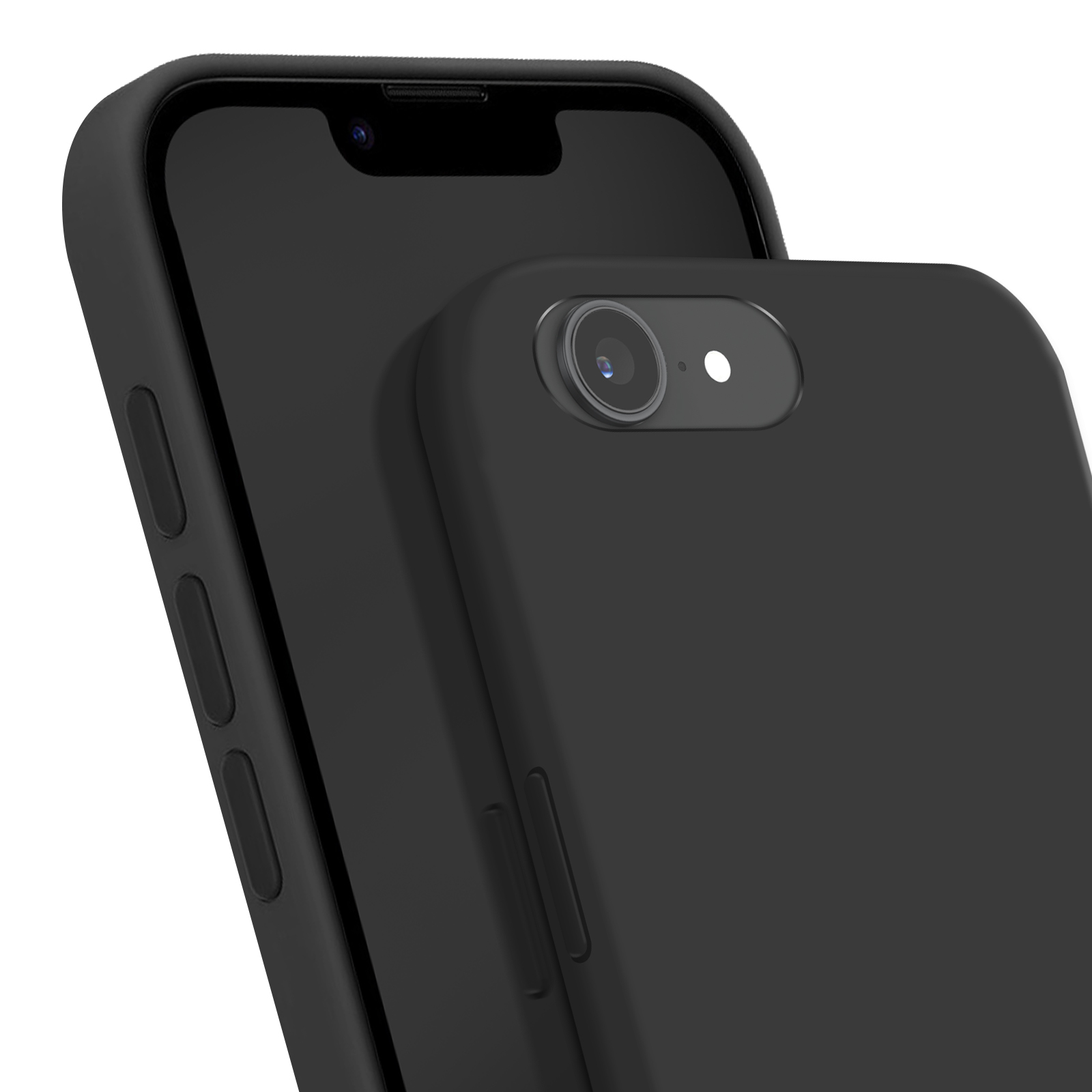 Coques de téléphone noires, l'une sur l'autre, montrant la caméra.