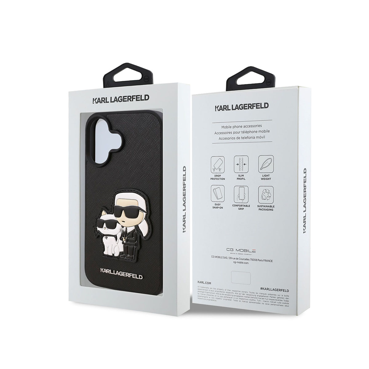Due custodie per telefono Karl Lagerfeld in una scatola. Scatola bianca.
