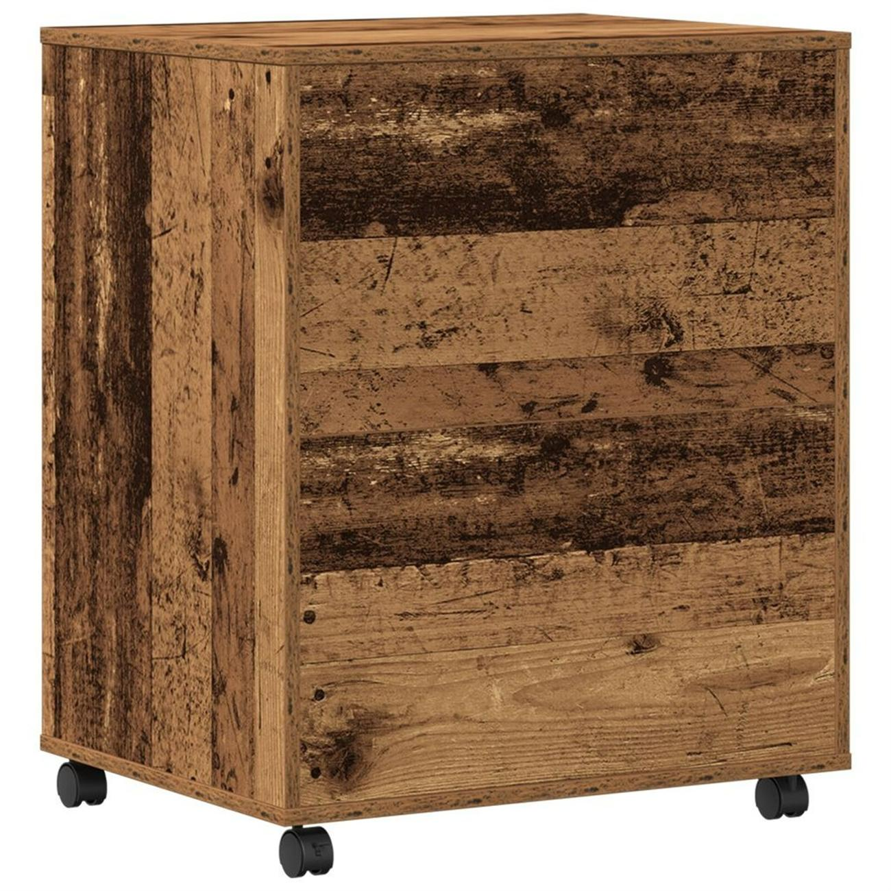 Holzschrank mit Rollen, braune Farbe.
