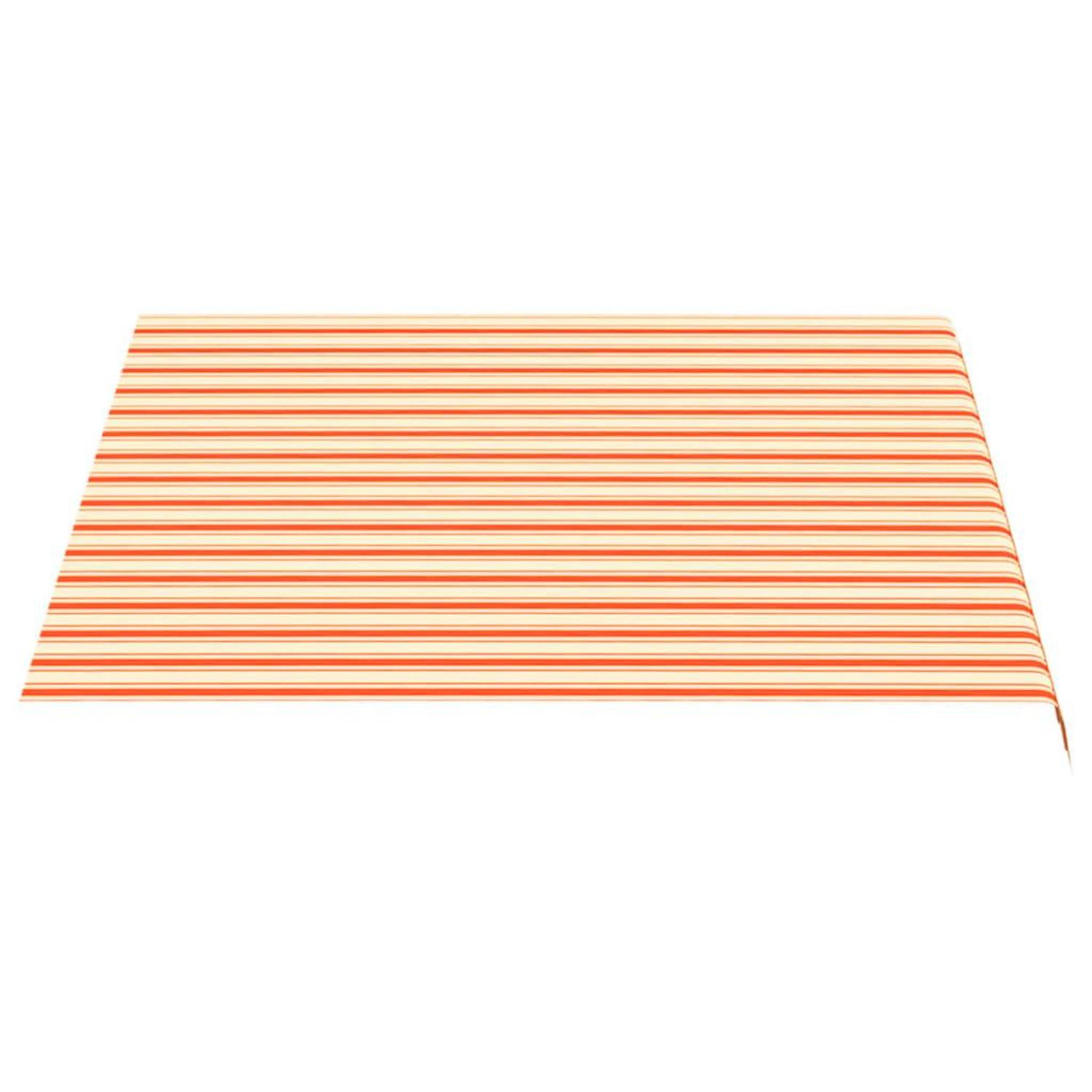 Orange-weiß gestreifte Markise.