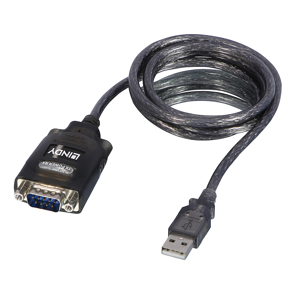 Kabel adaptera Lindy ze złączem DB9 i USB-A.