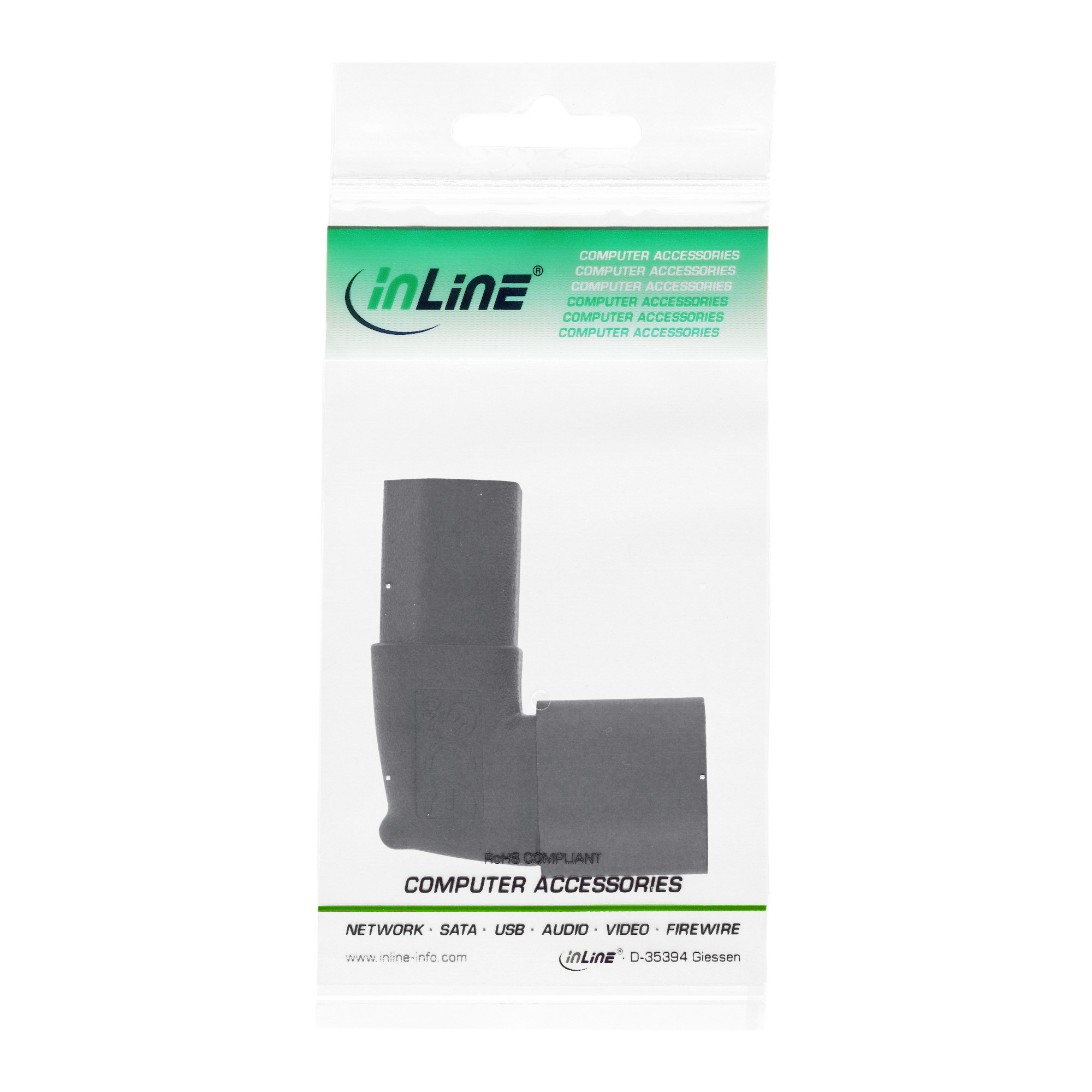 Eine transparente Plastikverpackung mit Computerzubehör, schwarzes Etikett.