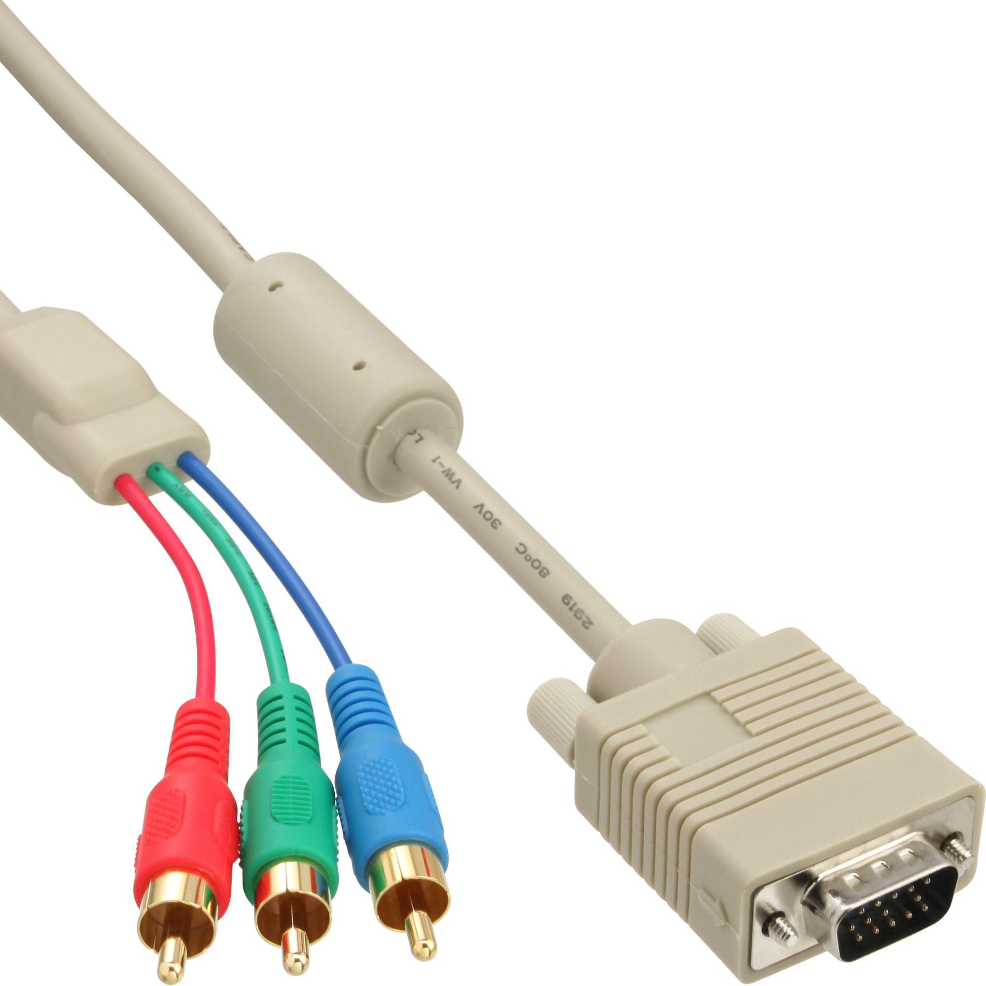 VGA-Kabel mit roten, grünen und blauen Cinch-Anschlüssen.