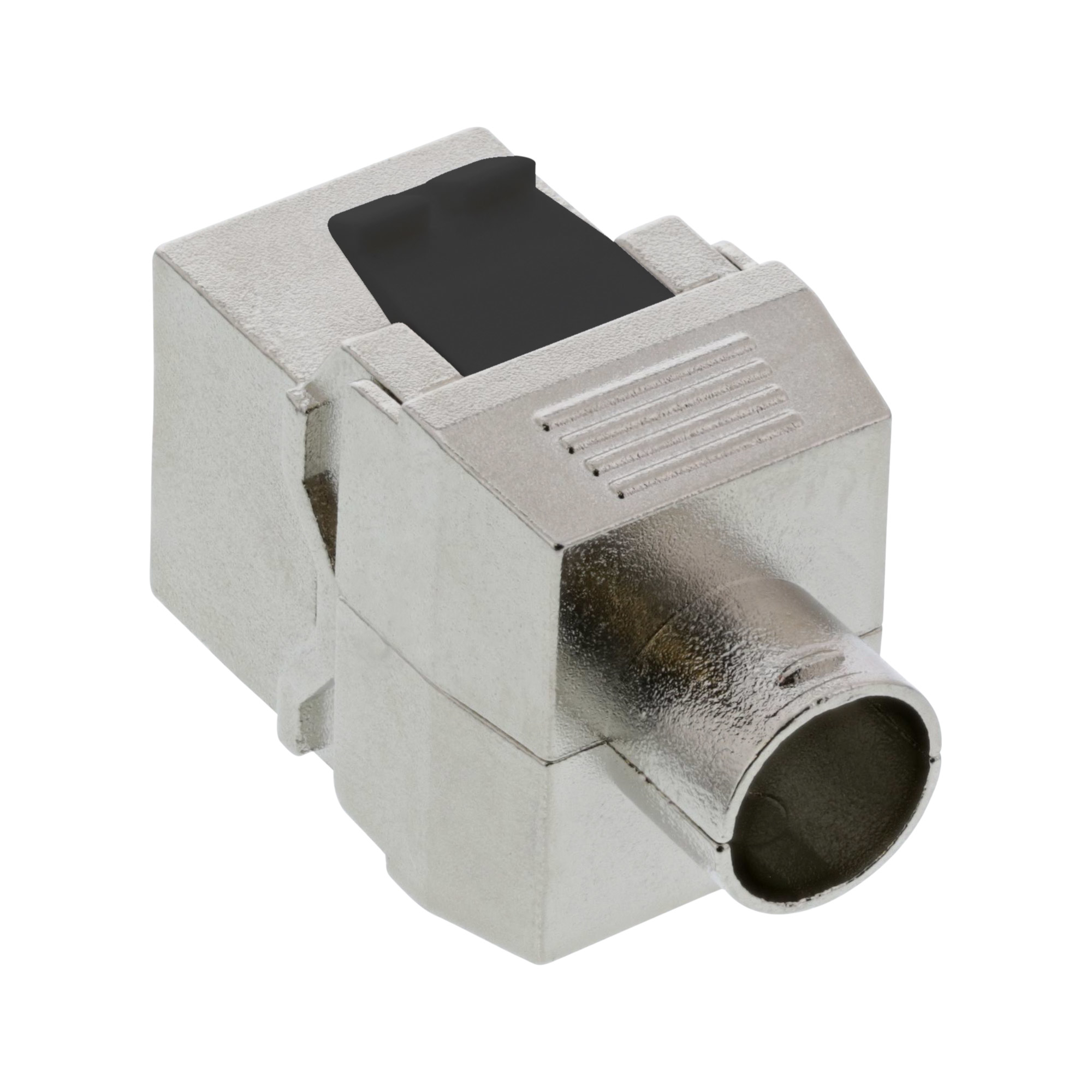 Silberner Cat 6A-Stecker. Der Text CAT.6A ist sichtbar.