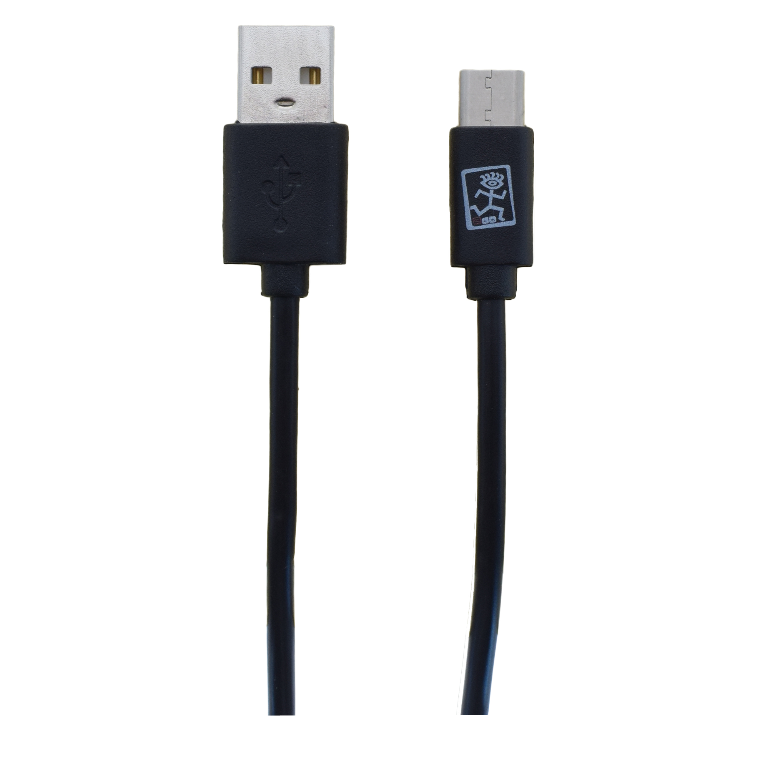 Un cavo USB nero con un connettore USB-A standard e un connettore micro-USB, su sfondo bianco.