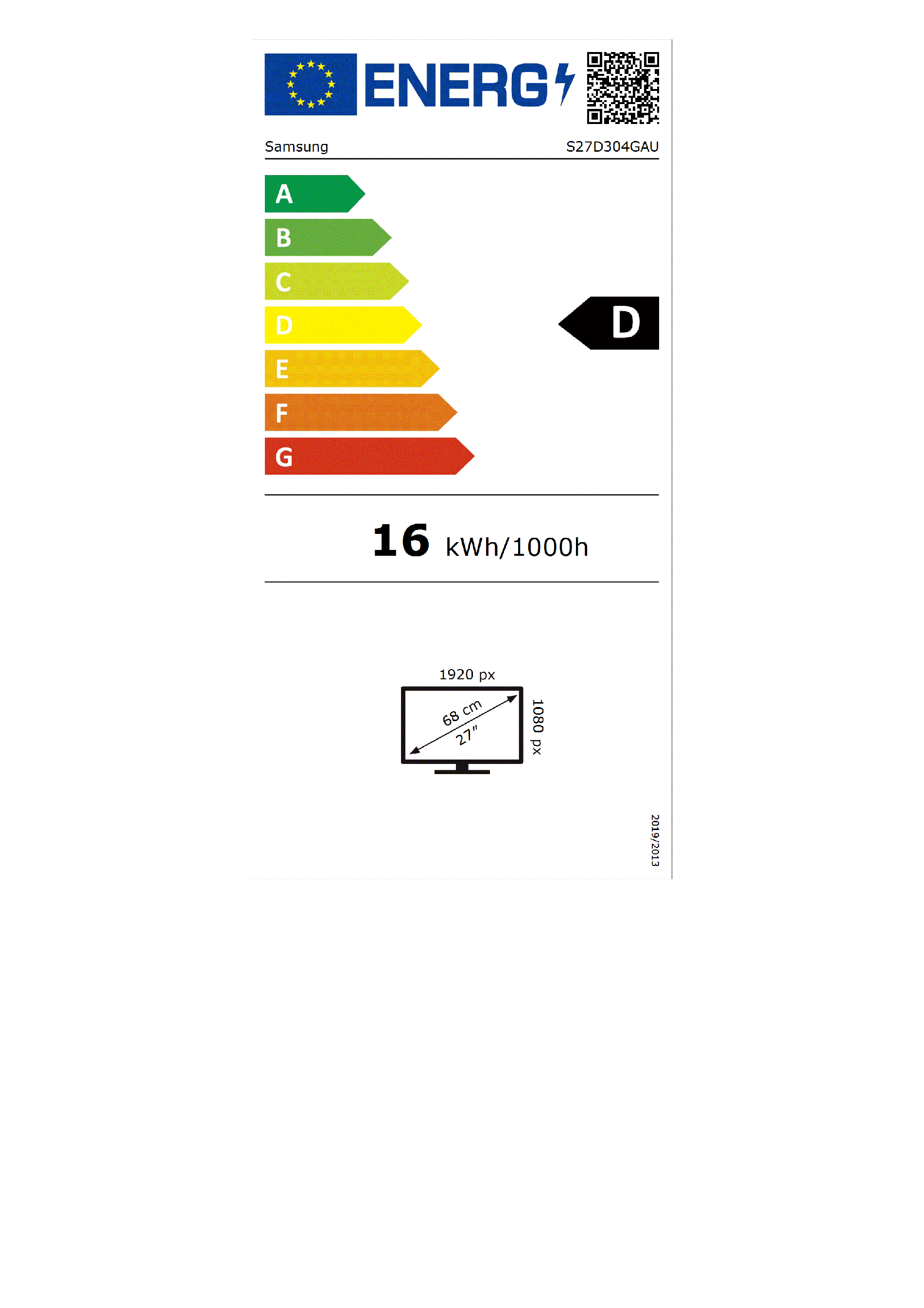 Una etiqueta energética para un monitor, con clasificaciones e información.