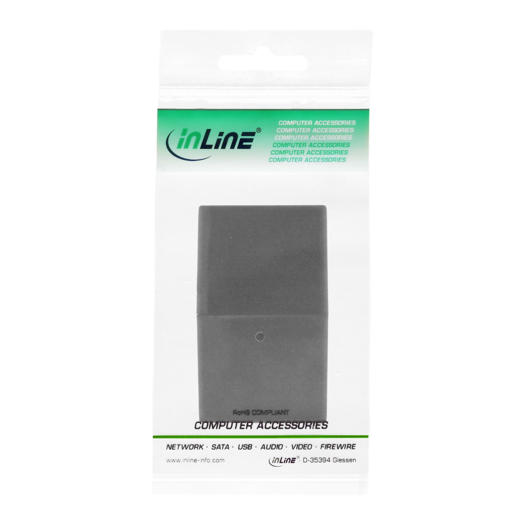 Eine transparente Plastiktüte mit einer schwarzen Packung Computerzubehör.