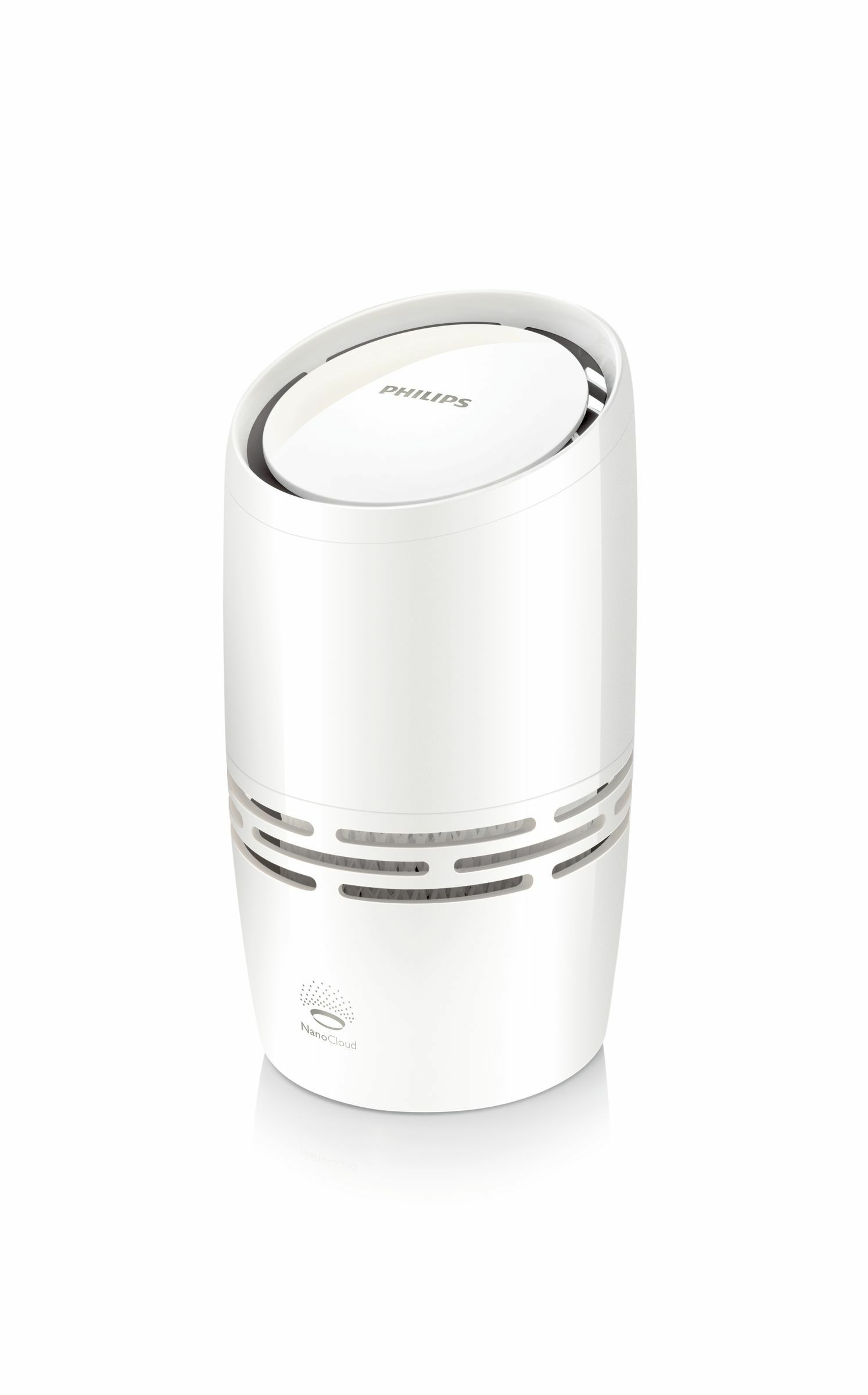 Purificatore d'aria bianco a forma cilindrica con logo Philips.