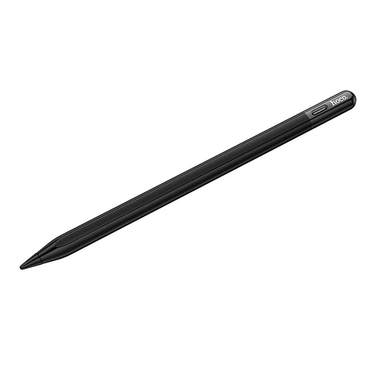 Schwarzer Stift. Er liegt auf einer weißen Oberfläche. Die Spitze ist spitz.