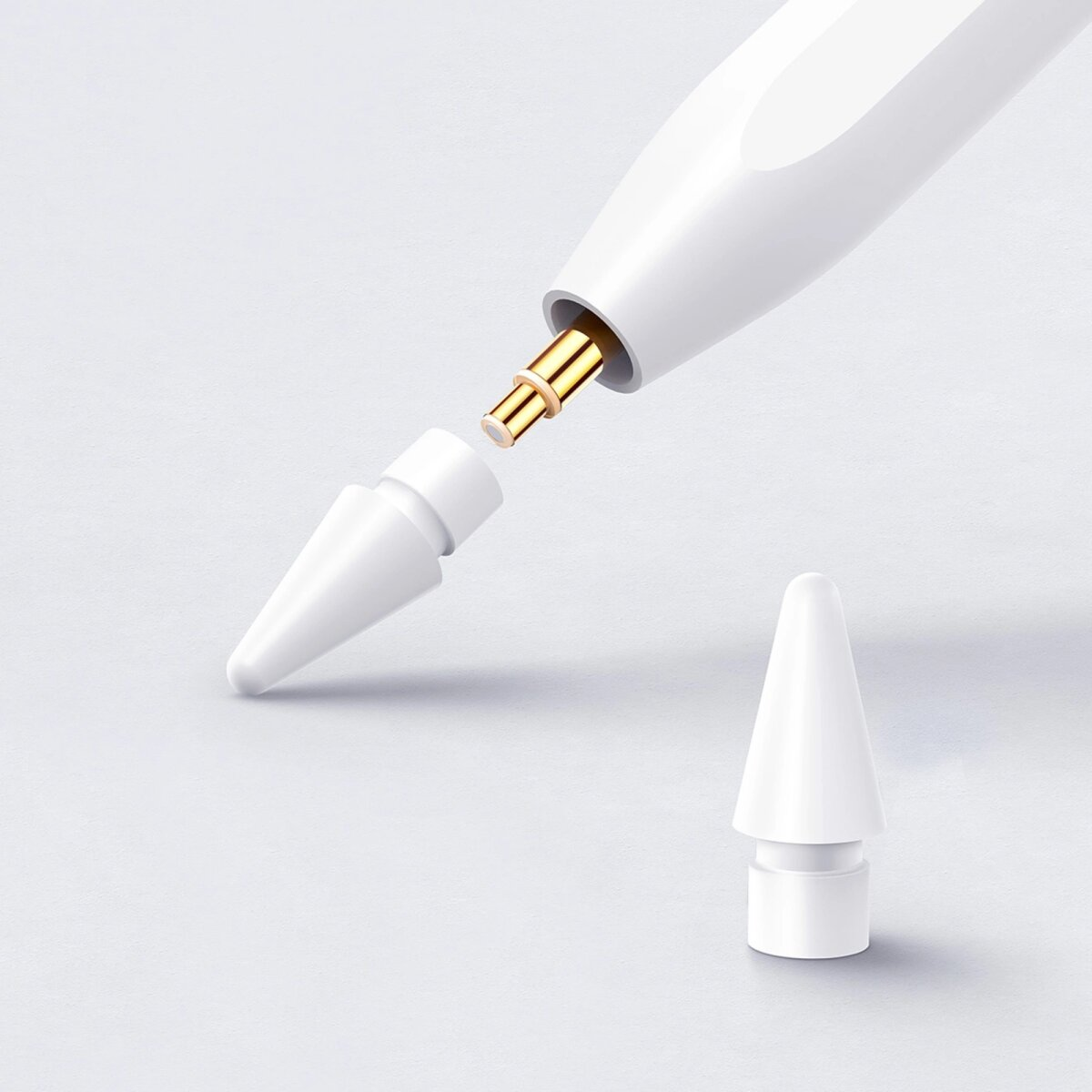 Stiftspitze und zusätzliche Spitzen. Die Stiftspitze ist vom Stift getrennt.