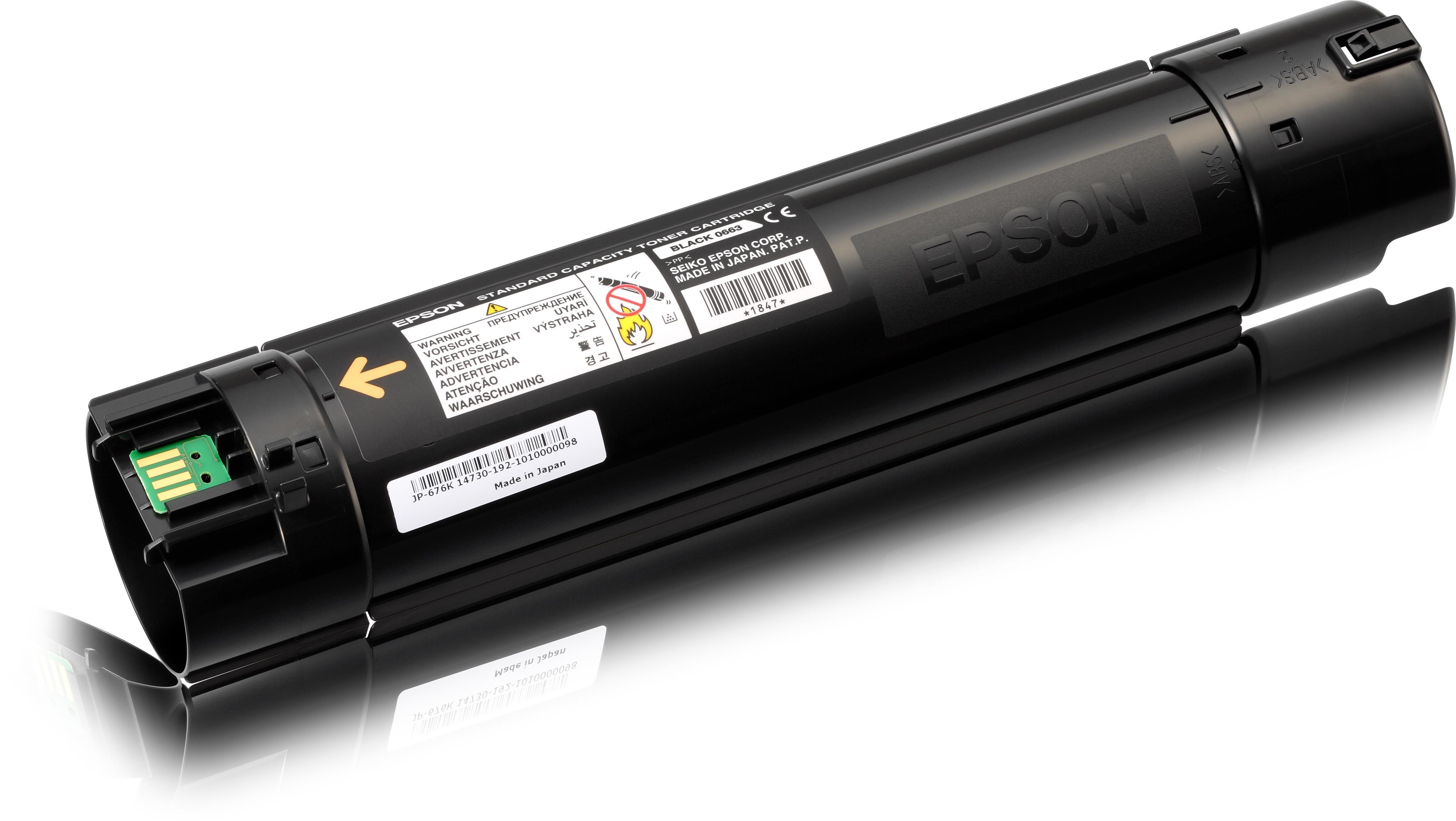Cartuccia toner Epson nera. L'etichetta dice 'Epson' e 'Black'. Lo sfondo è bianco.