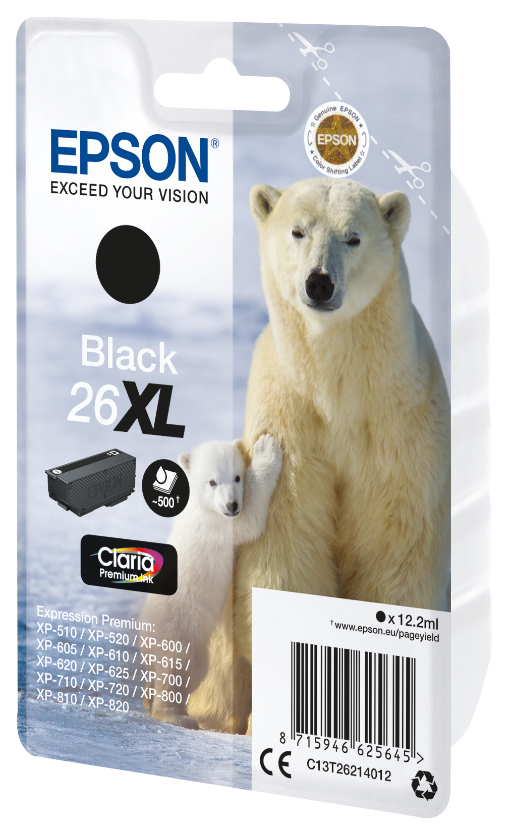 Epson black ink cartridge, with a polar bear family in the background.