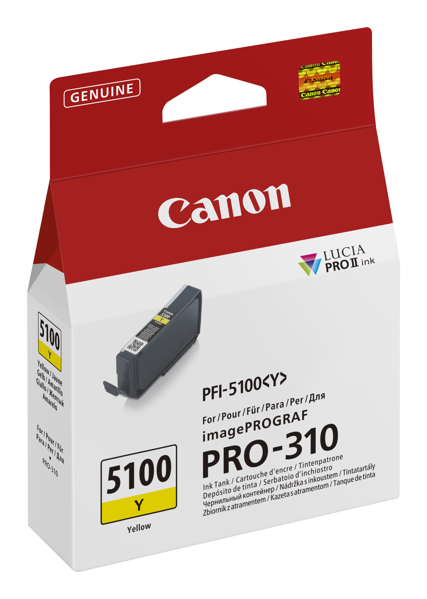 Pudełko z wkładami atramentowymi Canon, czerwono-białe, ze zdjęciem wkładu w środku.