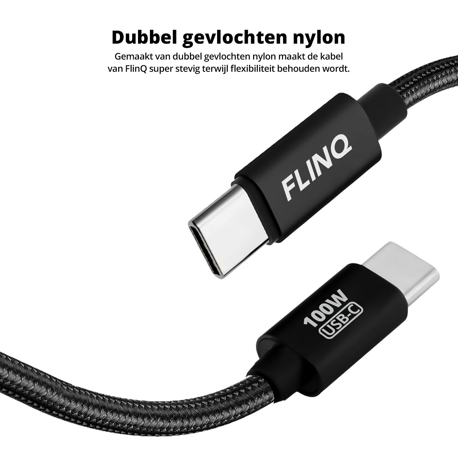 Two black USB-C cables with 100W labels, close-up, against white background.