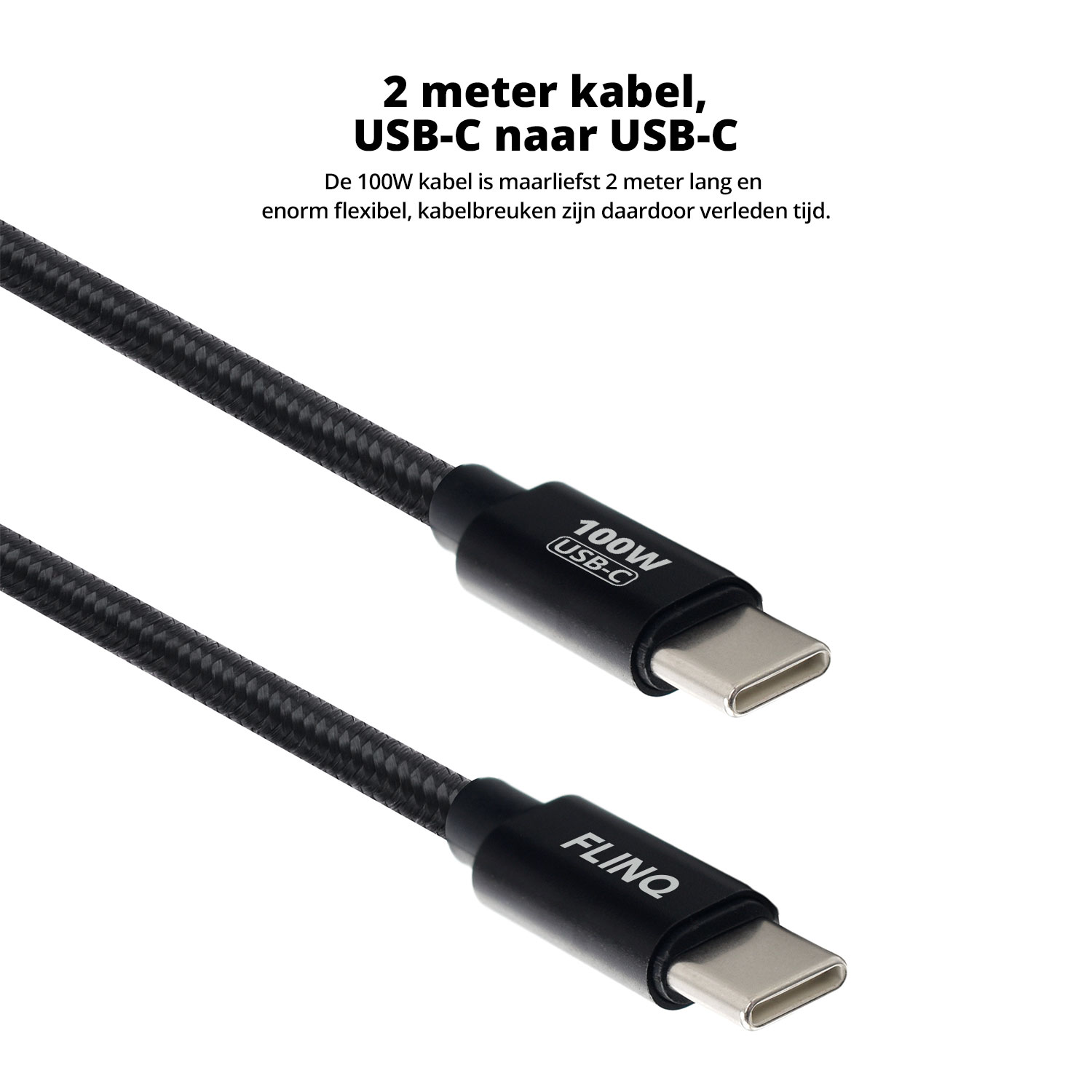 Two black USB-C cables with 100W labels, against a white background.