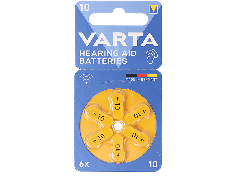 Renata Hörgerätebatterien ZA 10 – 60 Stück (10 Karten à 6 Batterien), 1,45 V, Luft-Zink-Technologie, Made In Germany