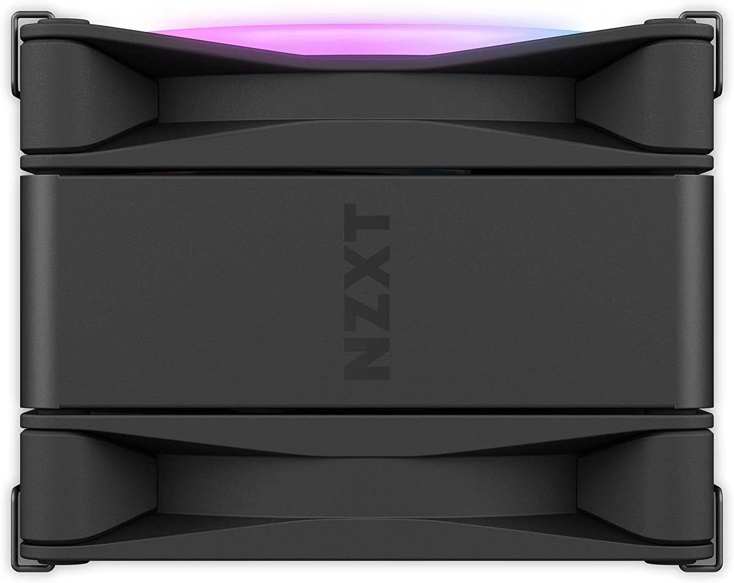Ventole per computer nere impilate con il logo NZXT. Illuminazione RGB visibile sulla ventola superiore.