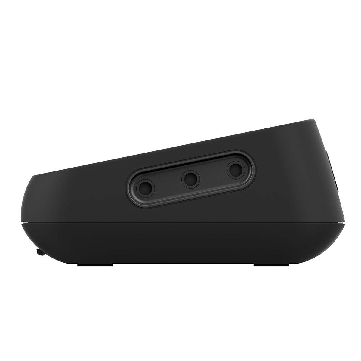 Black device, likely a thermometer, with three port-like openings on the side.