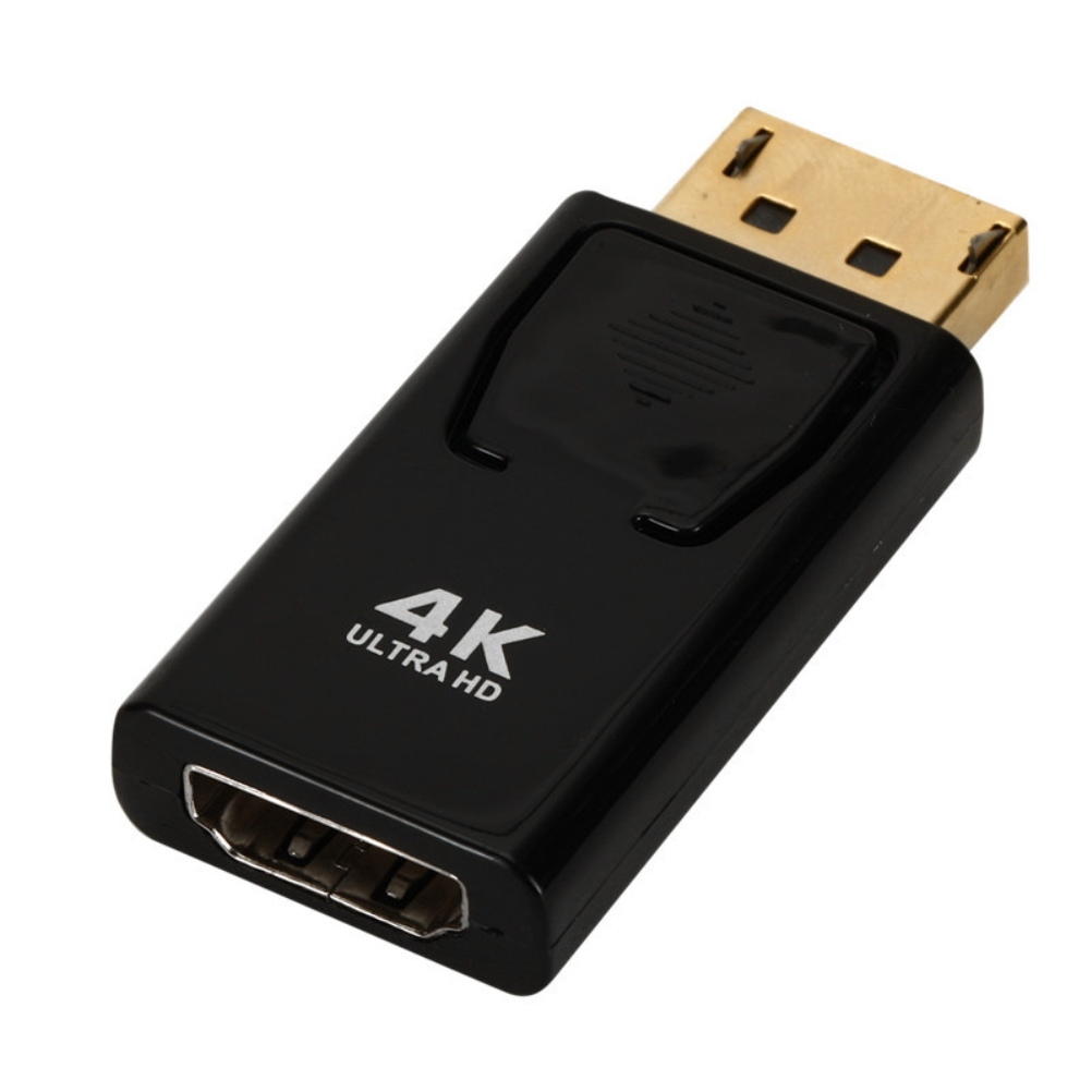 Schwarzer HDMI-zu-HDMI-Adapter mit 4K Ultra HD-Etikett. Der Adapter hat einen HDMI-Anschluss.