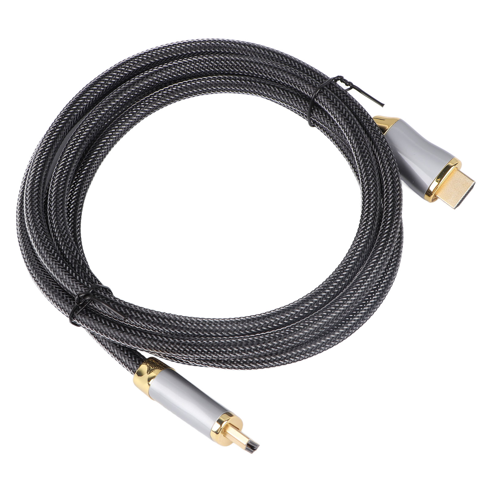 Schwarzes HDMI-Kabel mit goldfarbenen Steckern.