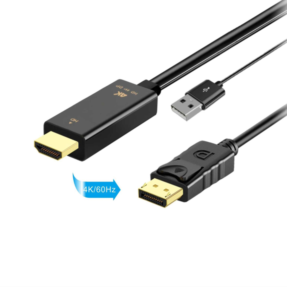 Schwarze HDMI- und DisplayPort-Kabel mit USB, zeigt 4K/60Hz-Kompatibilität.