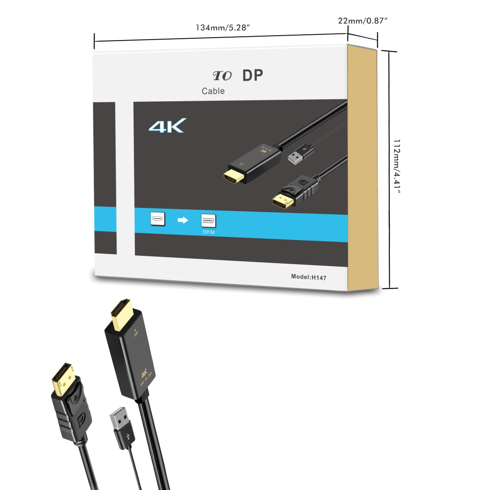 Eine Schachtel mit Kabel, 4K-DP-Kabel und USB-Kabel. Der Hintergrund ist weiß.