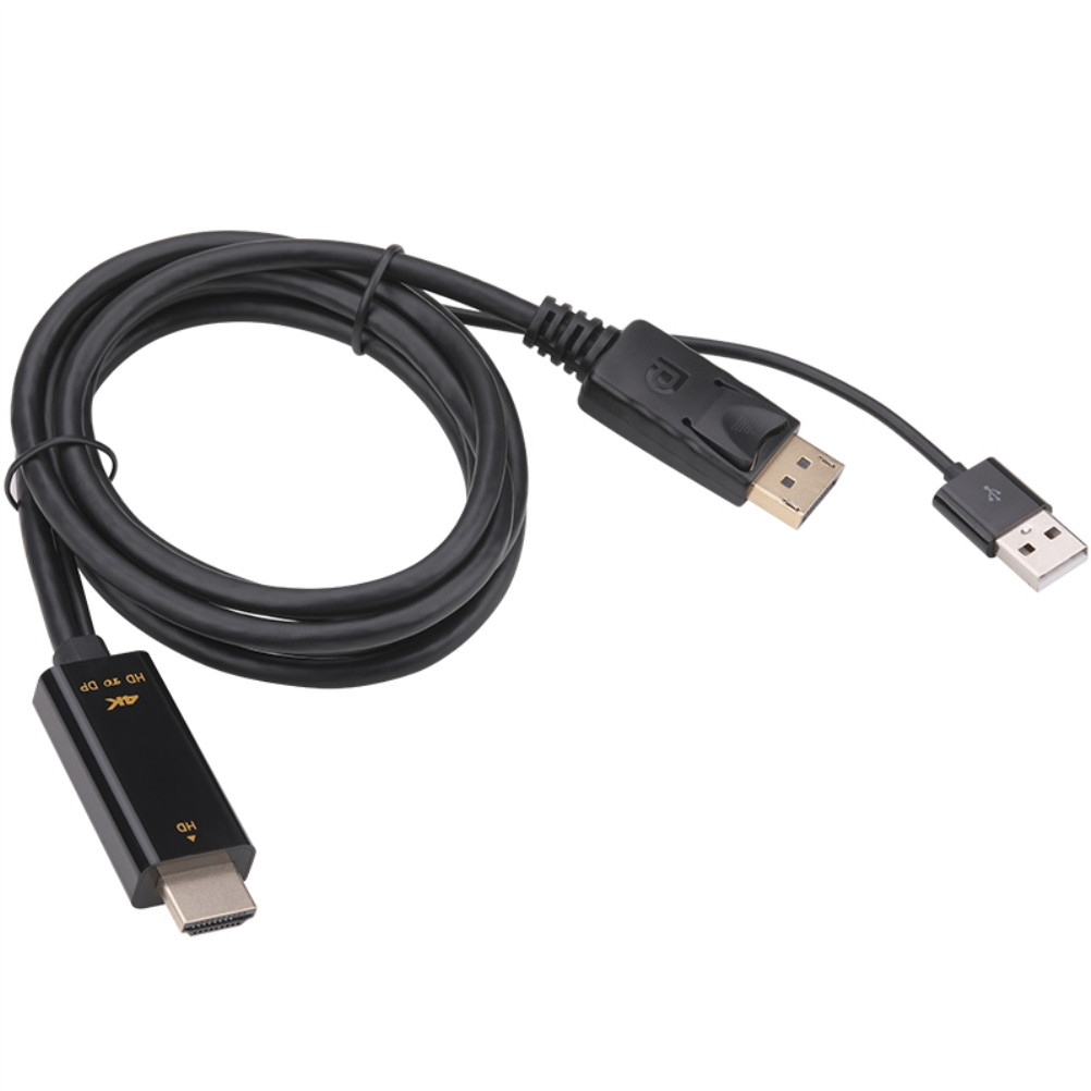 Schwarzes Kabel mit HDMI- und DisplayPort-Anschlüssen.