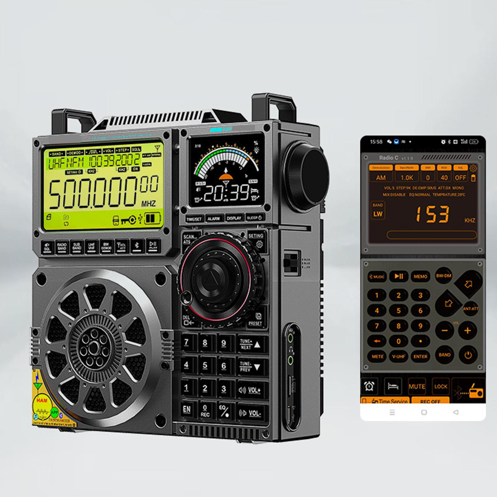 Ein Radio mit einem Telefon, das die gleiche Benutzeroberfläche anzeigt.