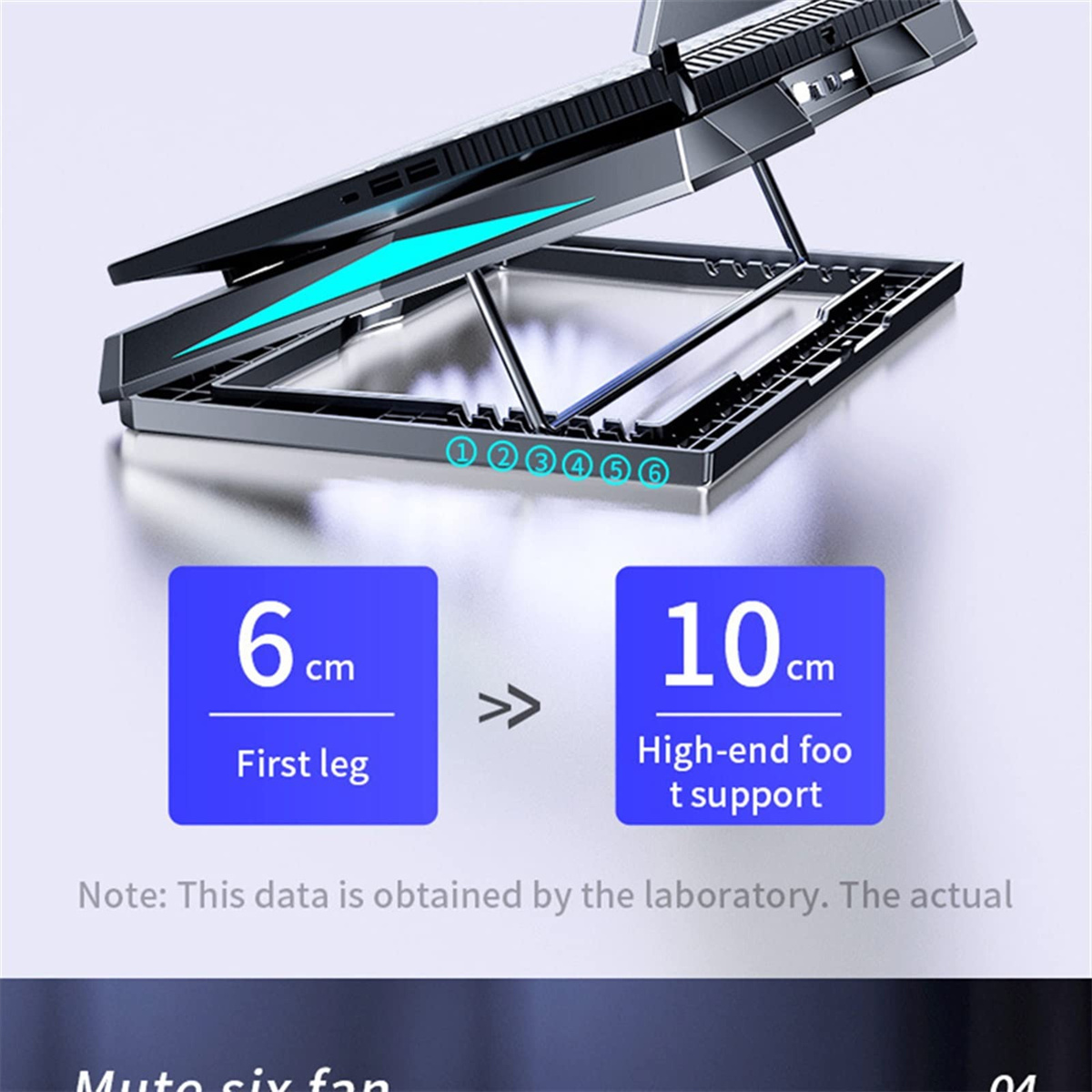 Bild eines Laptop-Kühlpads, das die Platzierung der Lüfter und Messungen mit einem Laptop zeigt.