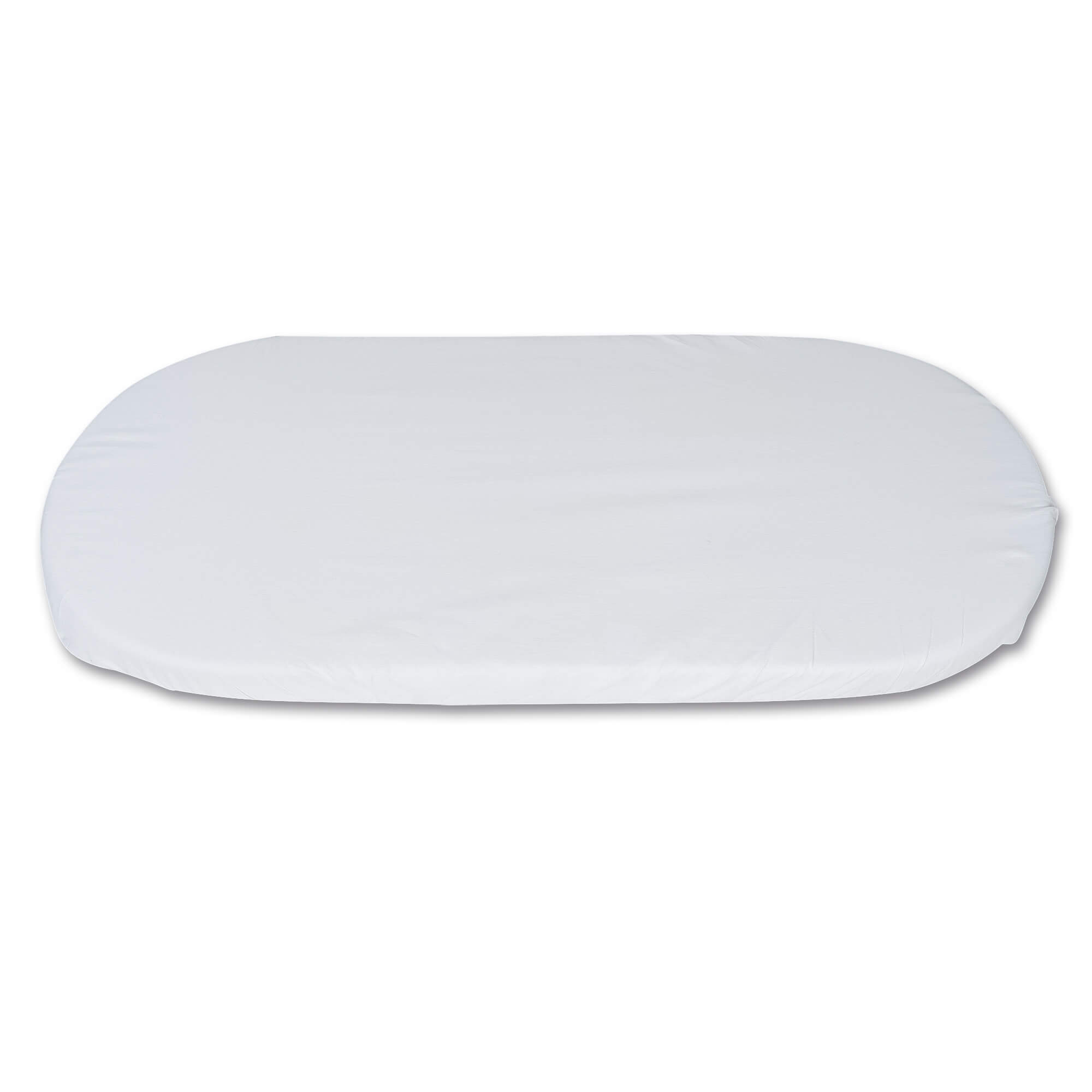 Funda de colchón ovalada blanca. El fondo es blanco.