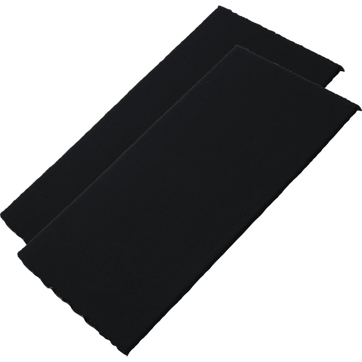 Dos filtros planos rectangulares negros, tumbados. Probablemente utilizados en un sistema de filtración de aire.