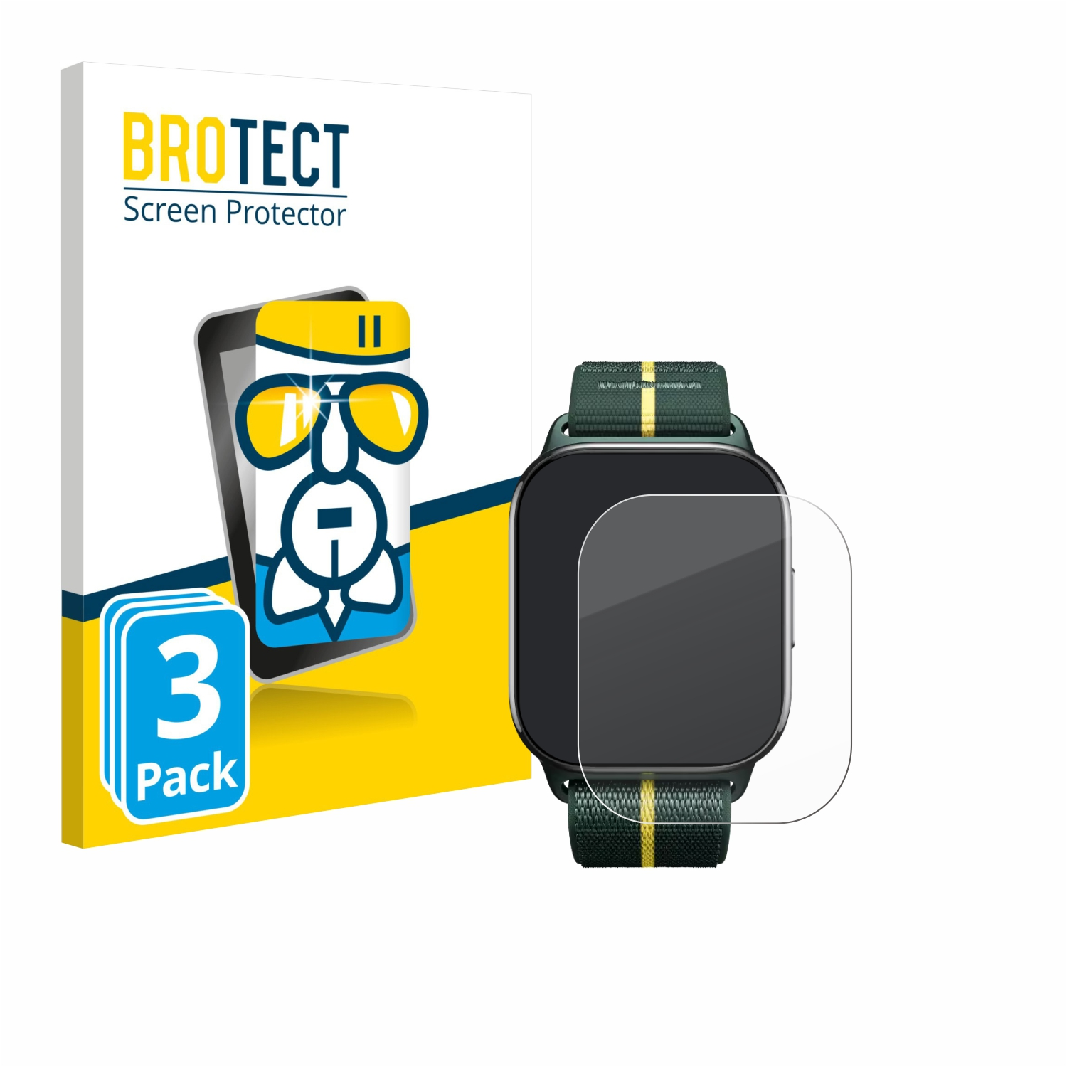 Displayschutz-Kit mit Smartwatch und Box.