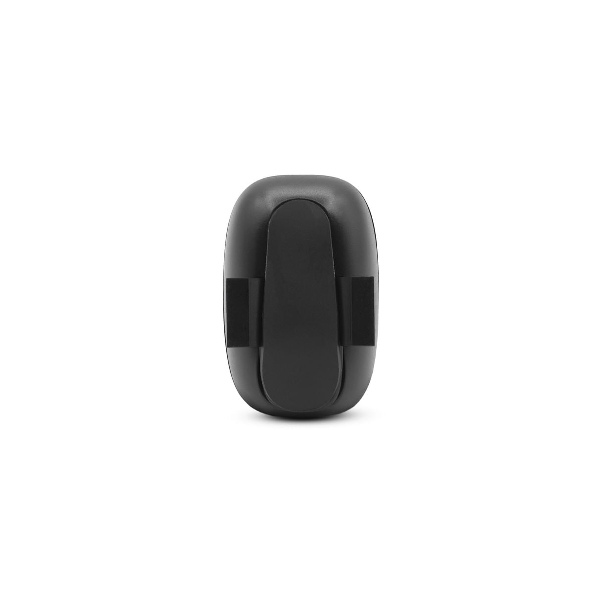 Dispositivo nero di forma oblunga. Sfondo bianco. Il dispositivo è al centro dell'immagine.